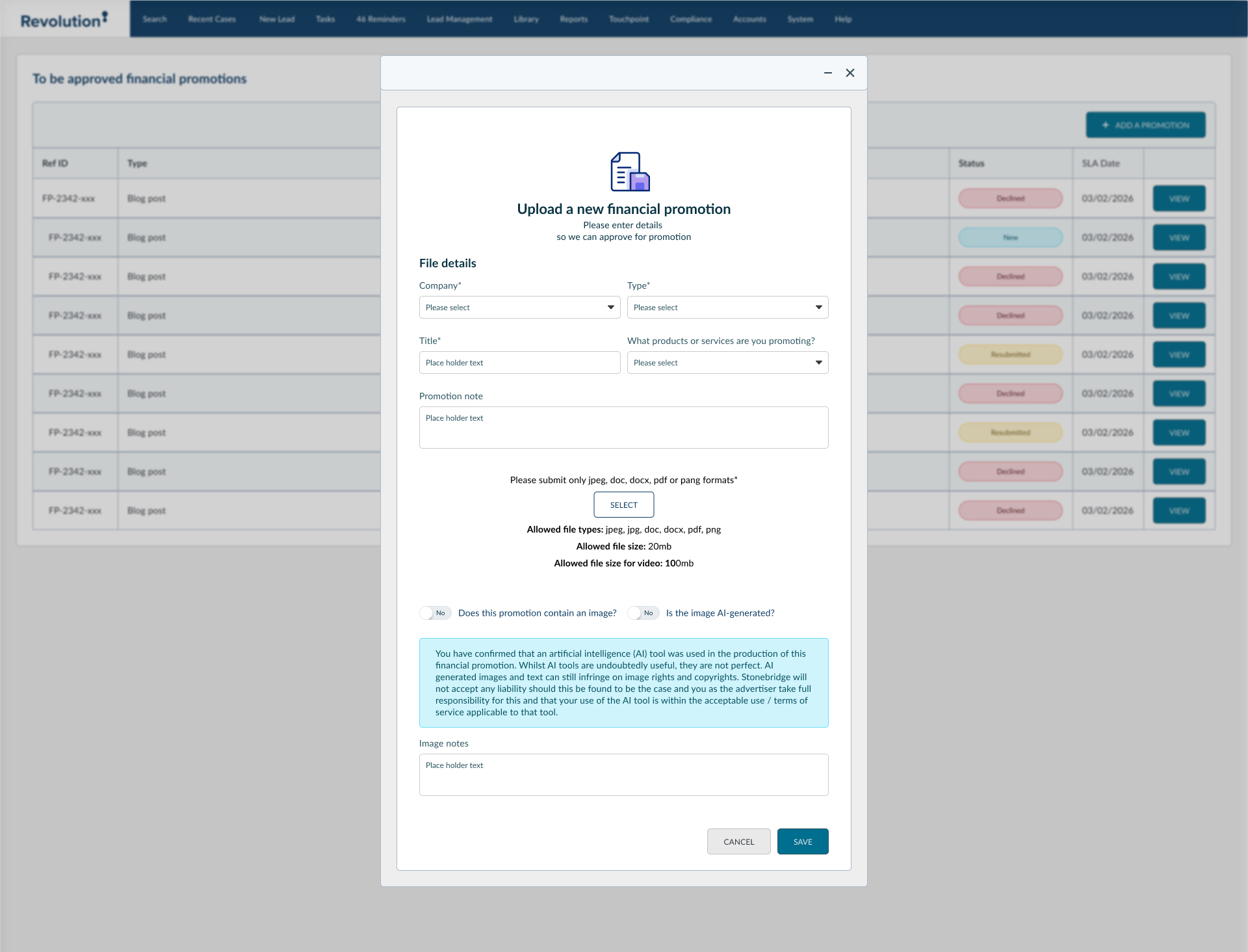 AI Disclosure Upload Interface